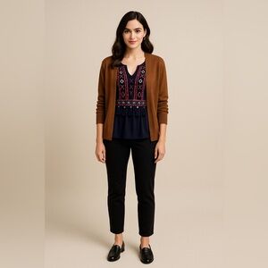 Tribal Jeans M Navy‎ Embroidered Sleeveless Top Tassels Boho Peplum Tank